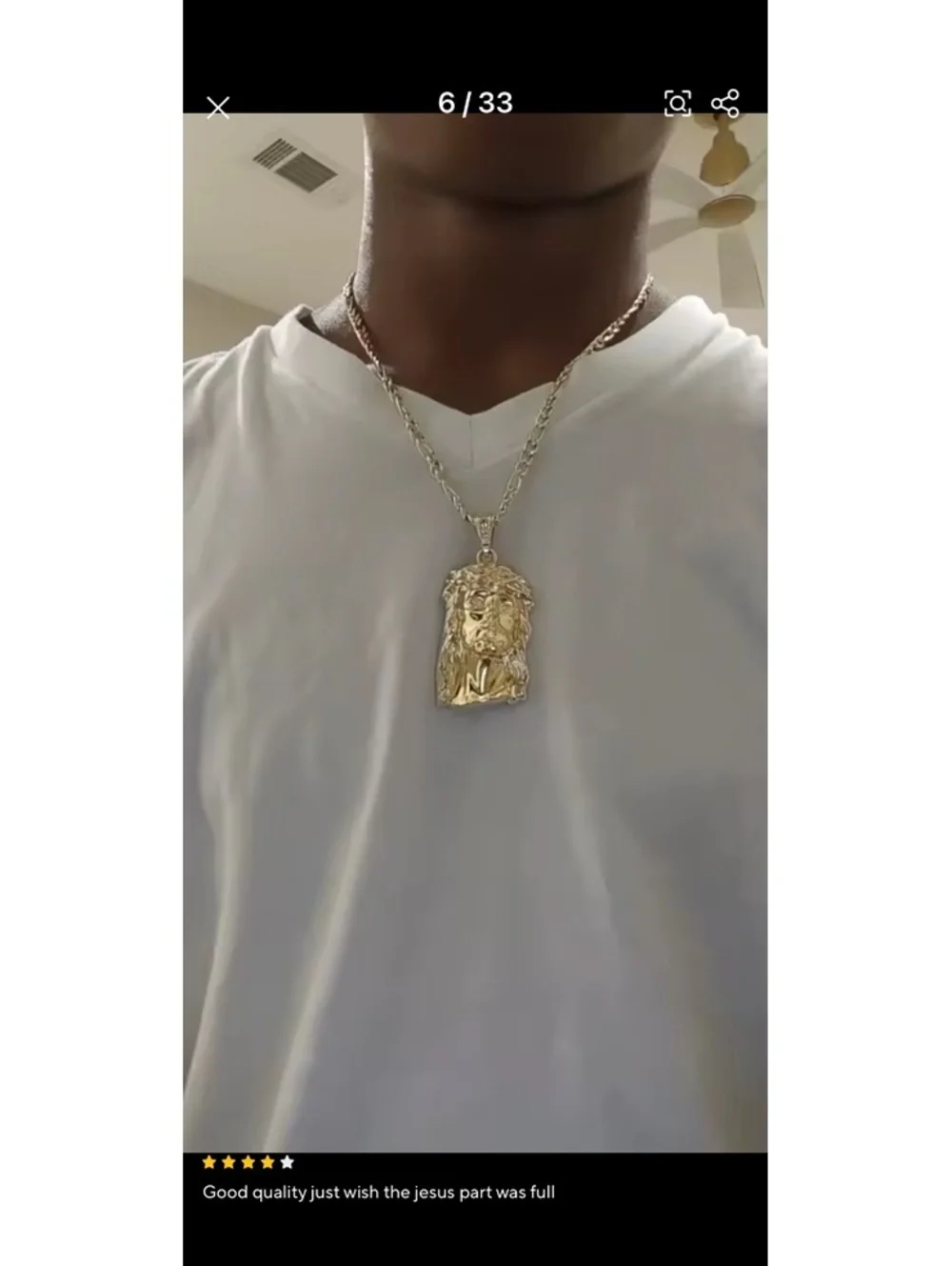 Gold Tone Jesus Piece Pendant Necklace 20”